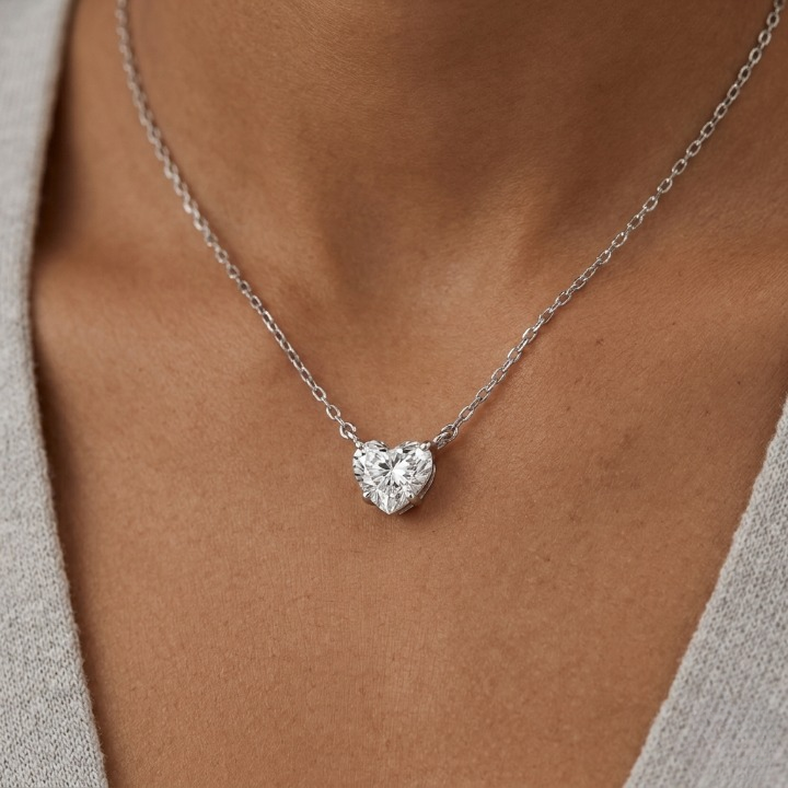Lab Grown Diamond Hear Cut Solitaire Pendant Necklace 0.50 Ct.(VS-EF)