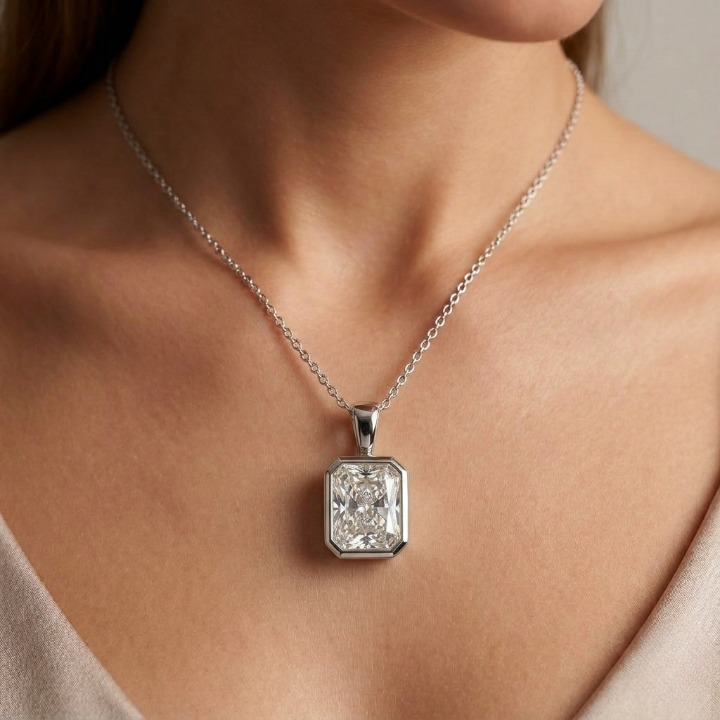 5 Ct. Lab Grown Diamond Radiant Cut Solitaire Pendant Necklace (VS-EF)