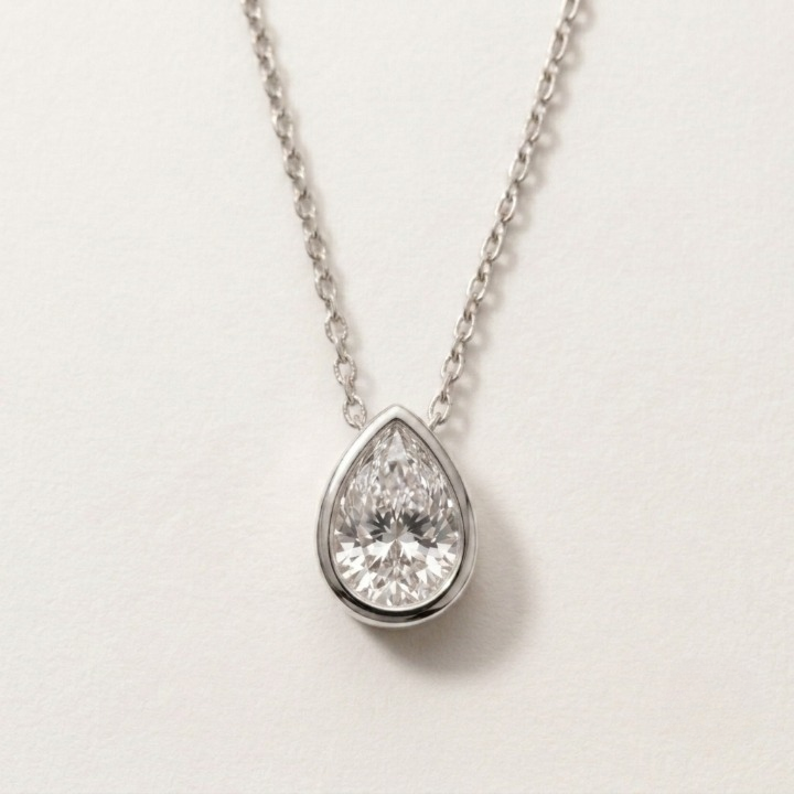 1 Ct. Pear Cut Lab Grown Diamond Solitaire Pendant Necklace (VS-EF)