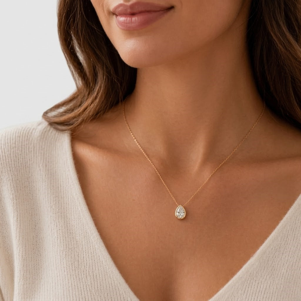 1 Ct. Pear Cut Lab Grown Diamond Solitaire Pendant Necklace (VS-EF)
