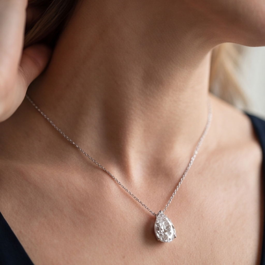3 Ct. Pear Cut Lab Grown Diamond Solitaire Pendant Necklace (VS-EF)