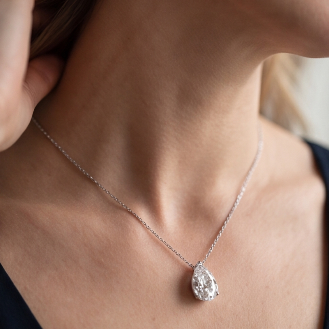 3 Ct. Pear Cut Lab Grown Diamond Solitaire Pendant Necklace (VS-EF)