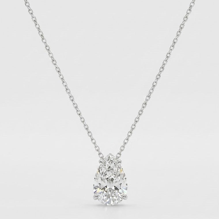 3 Ct. Pear Cut Lab Grown Diamond Solitaire Pendant Necklace (VS-EF)