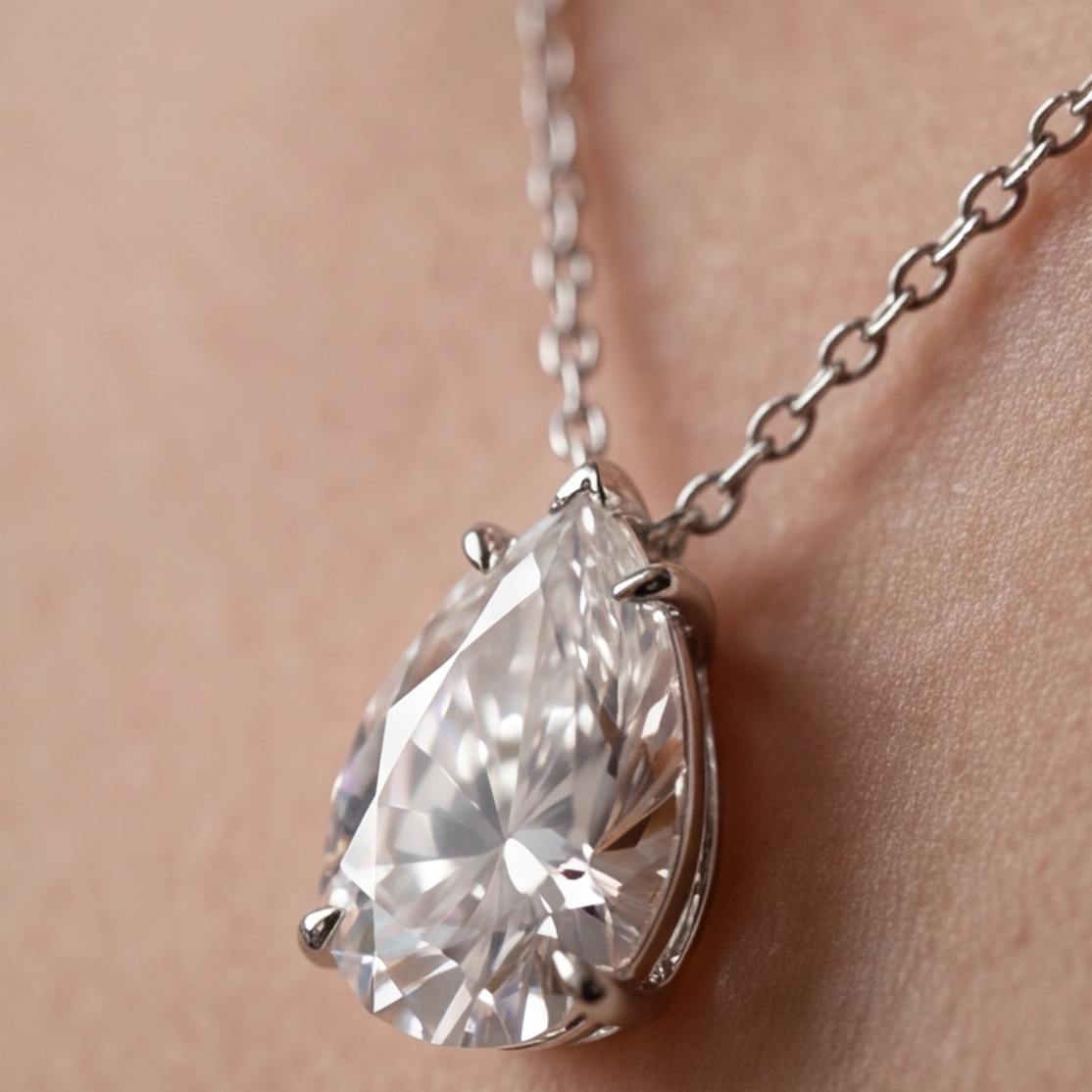 3 Ct. Pear Cut Lab Grown Diamond Solitaire Pendant Necklace (VS-EF)
