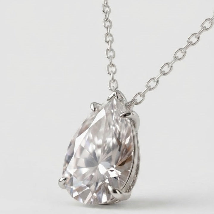 3 Ct. Pear Cut Lab Grown Diamond Solitaire Pendant Necklace (VS-EF)