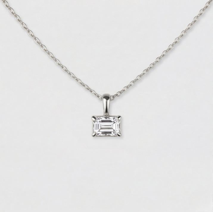 2 Ct. Emerald Cut Lab Grown Diamond Solitaire Pendant Necklace (VS-EF)