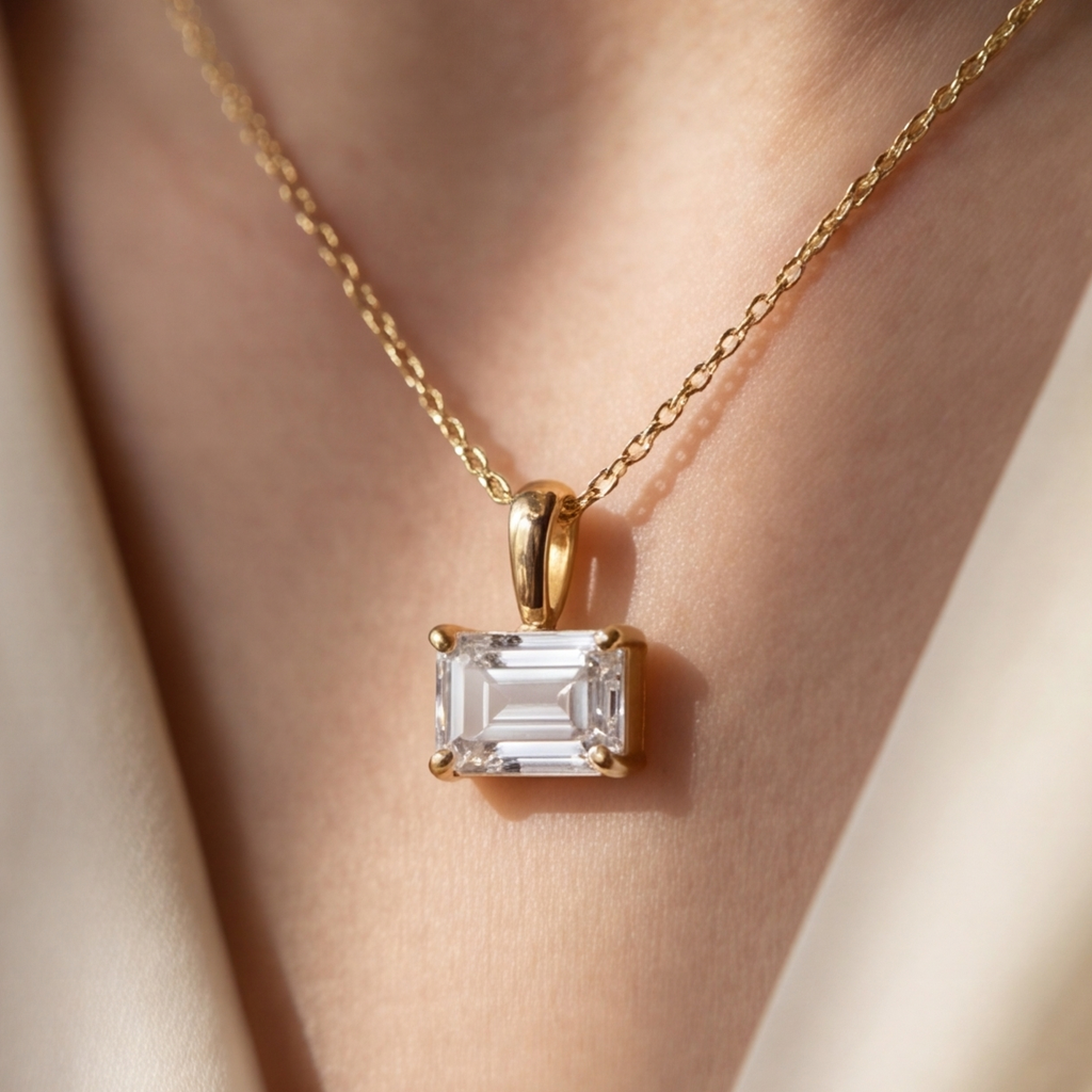 2 Ct. Emerald Cut Lab Grown Diamond Solitaire Pendant Necklace (VS-EF)