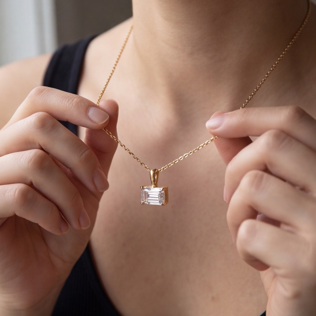 2 Ct. Emerald Cut Lab Grown Diamond Solitaire Pendant Necklace (VS-EF)