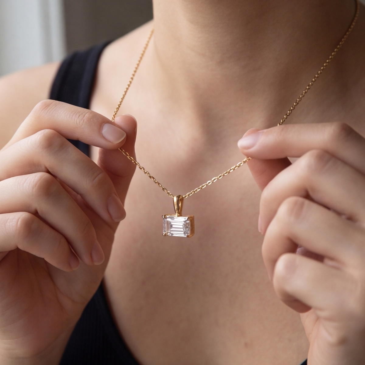 2 Ct. Emerald Cut Lab Grown Diamond Solitaire Pendant Necklace (VS-EF)