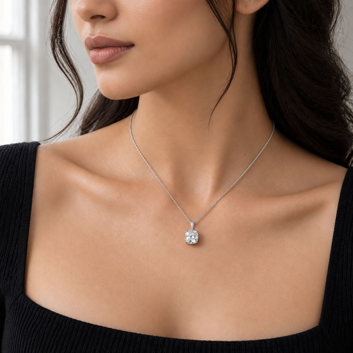 2 Ct. Cushion Cut Lab Grown Diamond Solitaire Pendant Necklace (VS-EF)