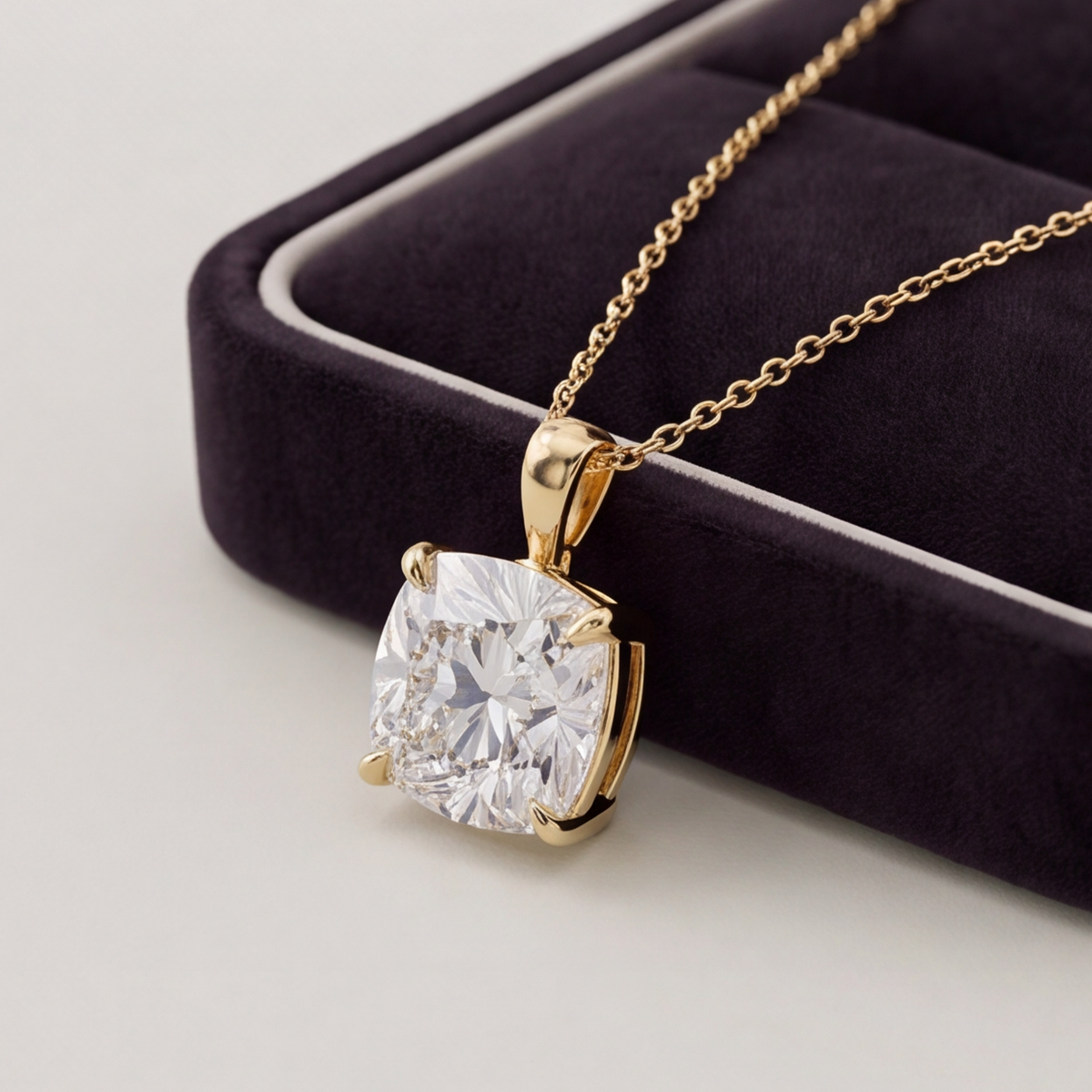 2 Ct. Cushion Cut Lab Grown Diamond Solitaire Pendant Necklace (VS-EF)
