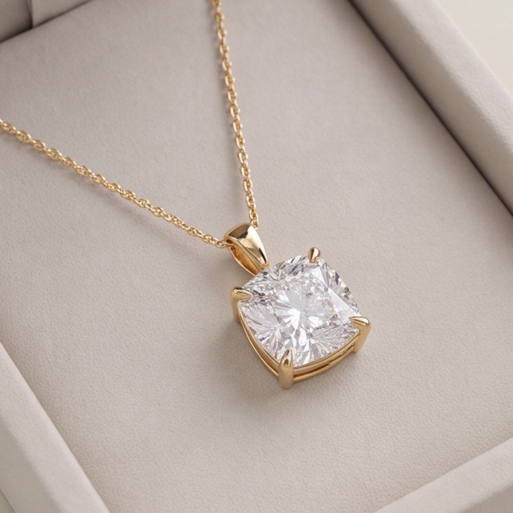 2 Ct. Cushion Cut Lab Grown Diamond Solitaire Pendant Necklace (VS-EF)