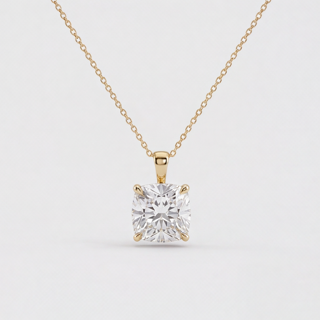 2 Ct. Cushion Cut Lab Grown Diamond Solitaire Pendant Necklace (VS-EF)