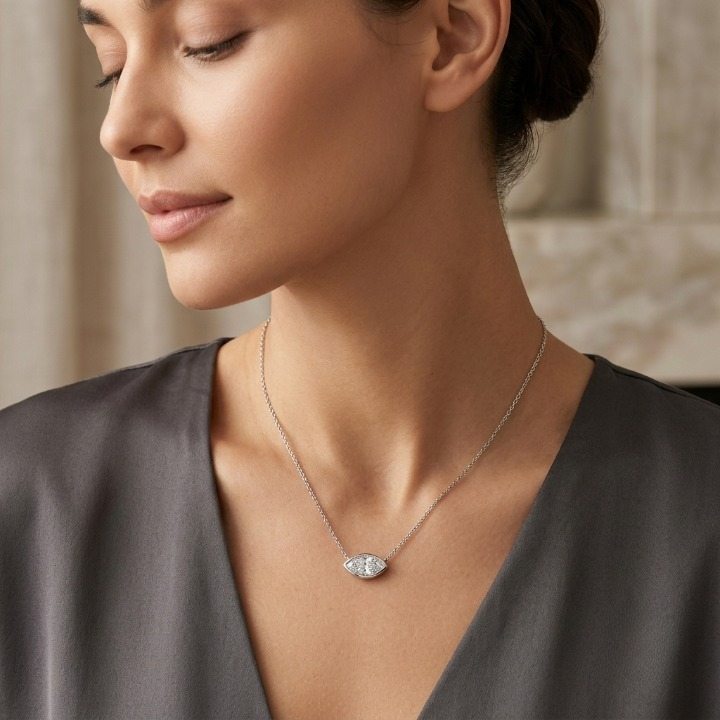 1 Ct. Lab Grown Diamond Marquise Cut Solitaire Pendant Necklace (VS-EF)