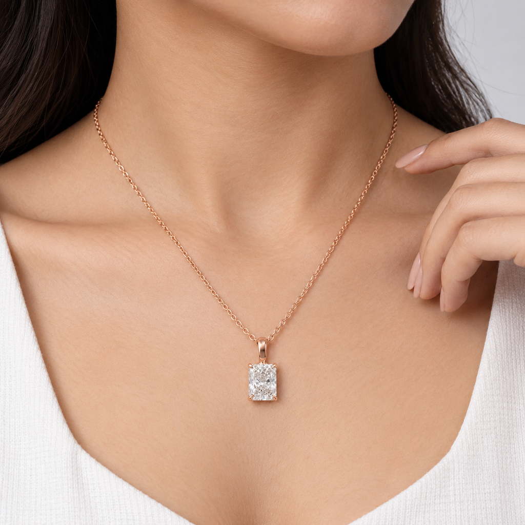 1 Ct. Radiant Cut Lab Grown Diamond Solitaire Pendant Necklace (VS-EF)