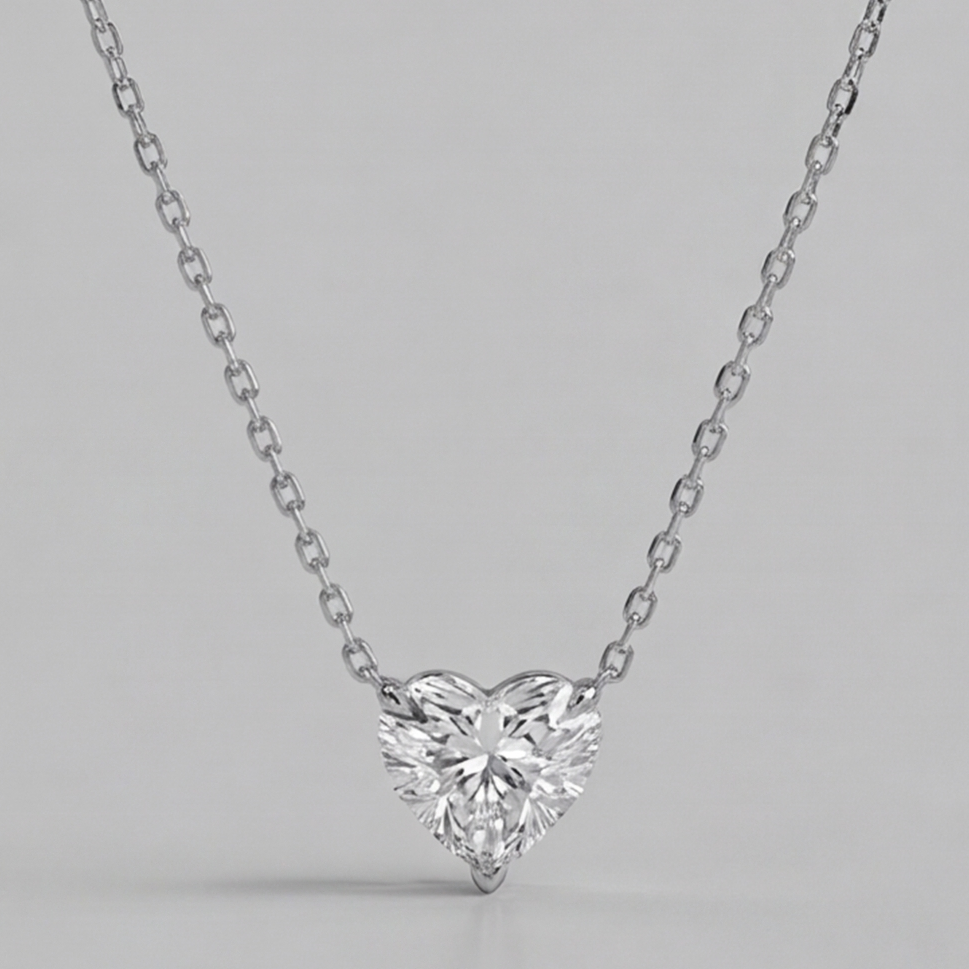1 Ct. Lab Grown Diamond Heart Cut Solitaire Pendant Necklace (VS-EF)