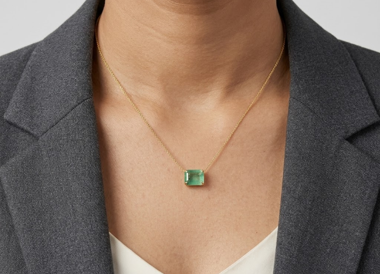 2 CT Emerald Cut Green Gemstone Pendant Necklace