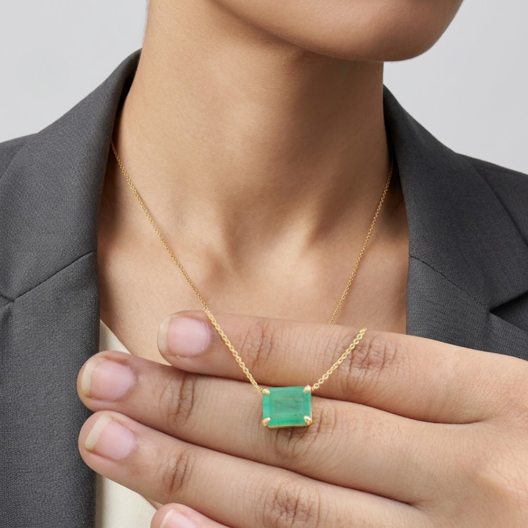 2 CT Emerald Cut Green Gemstone Pendant Necklace