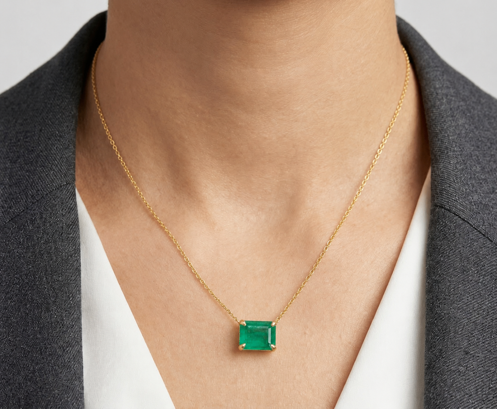 2 CT Emerald Cut Green Gemstone Pendant Necklace