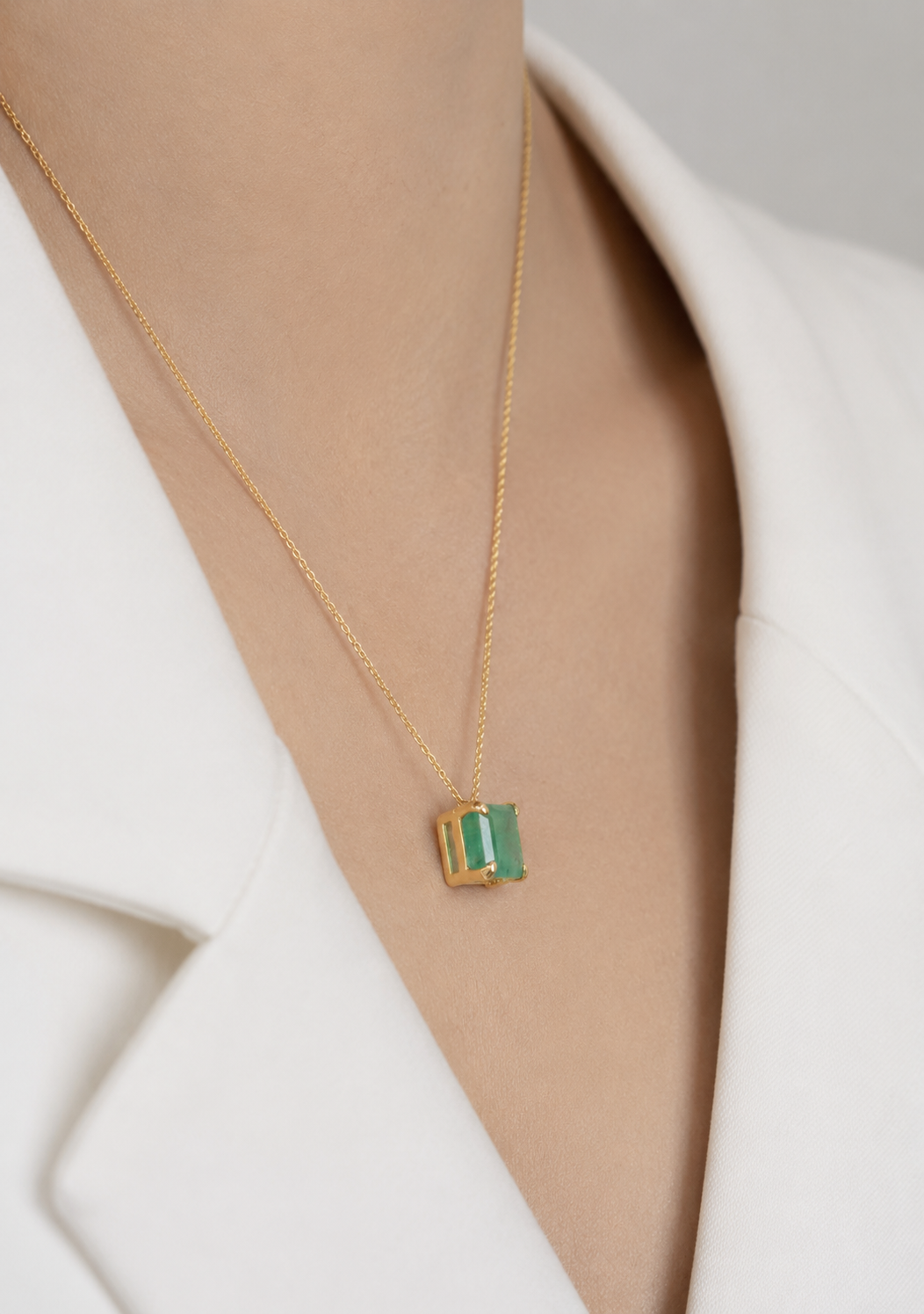 2 CT Emerald Cut Green Gemstone Pendant Necklace