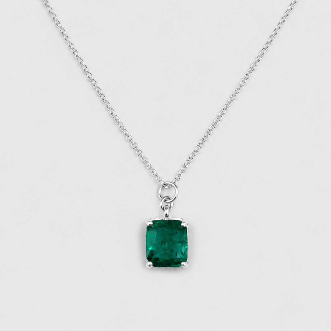 1 Ct. Emerald-Cut Emerald Solitaire Pendant Necklace