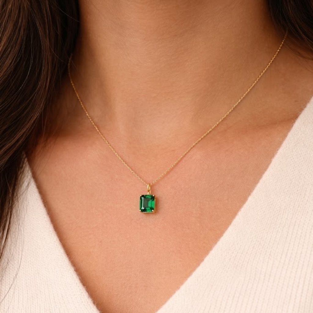 1 Ct. Emerald-Cut Emerald Solitaire Pendant Necklace