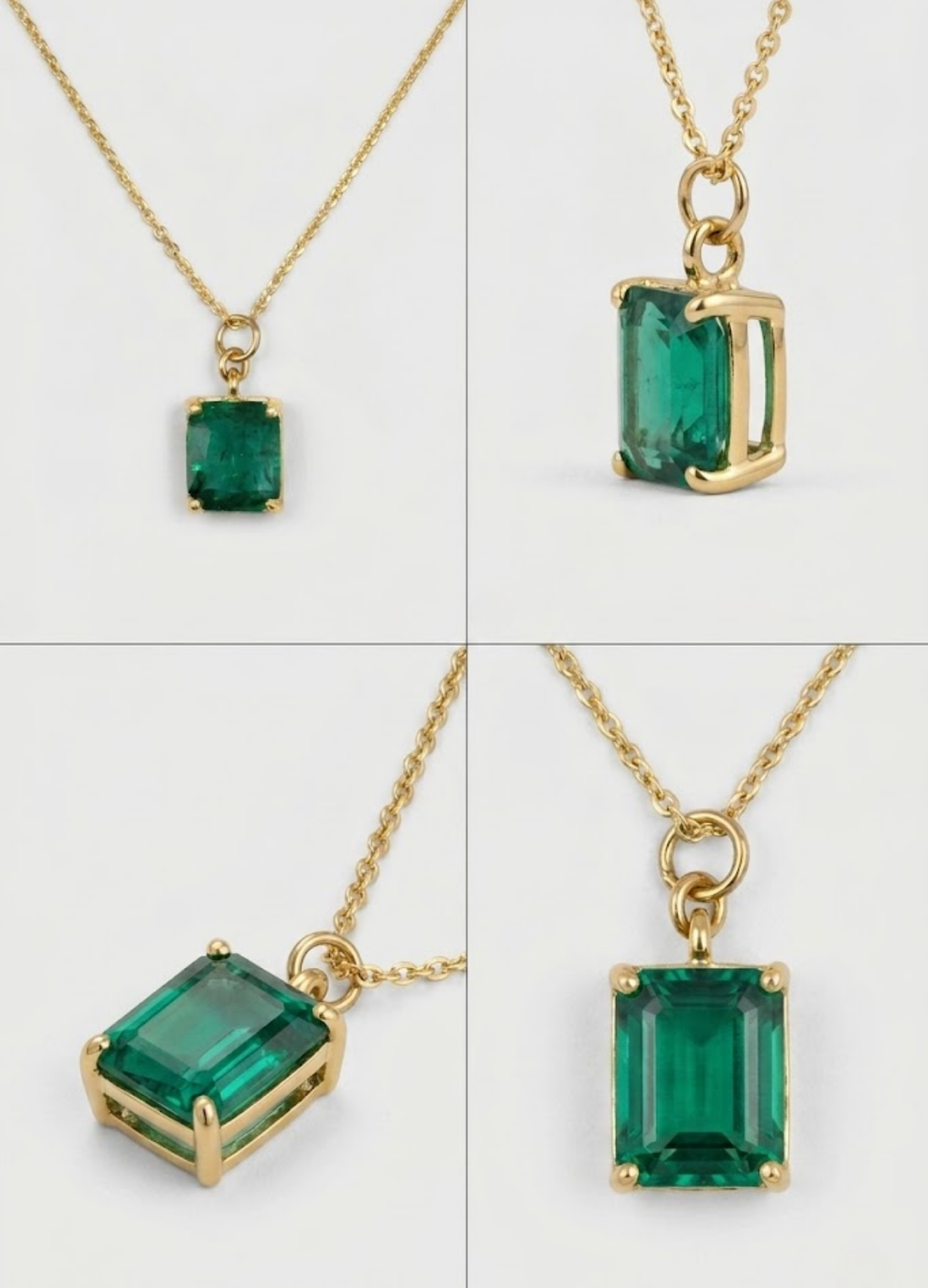 1 CT Emerald Cut Green Gemstone Pendant Necklace | Solitaire Minimalist Pendant