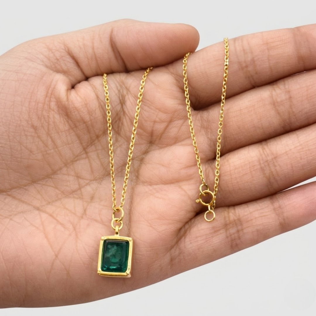 1 CT Emerald Cut Green Gemstone Pendant Necklace