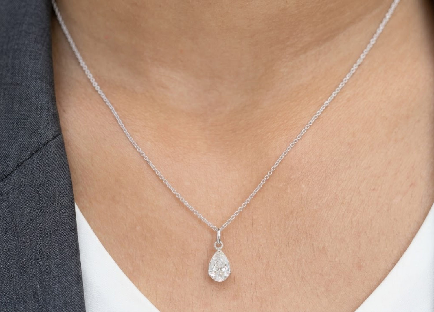 1.00 CT (VS–EF) Pear Cut Lab-Grown Diamond Solitaire Pendant Necklace for Women