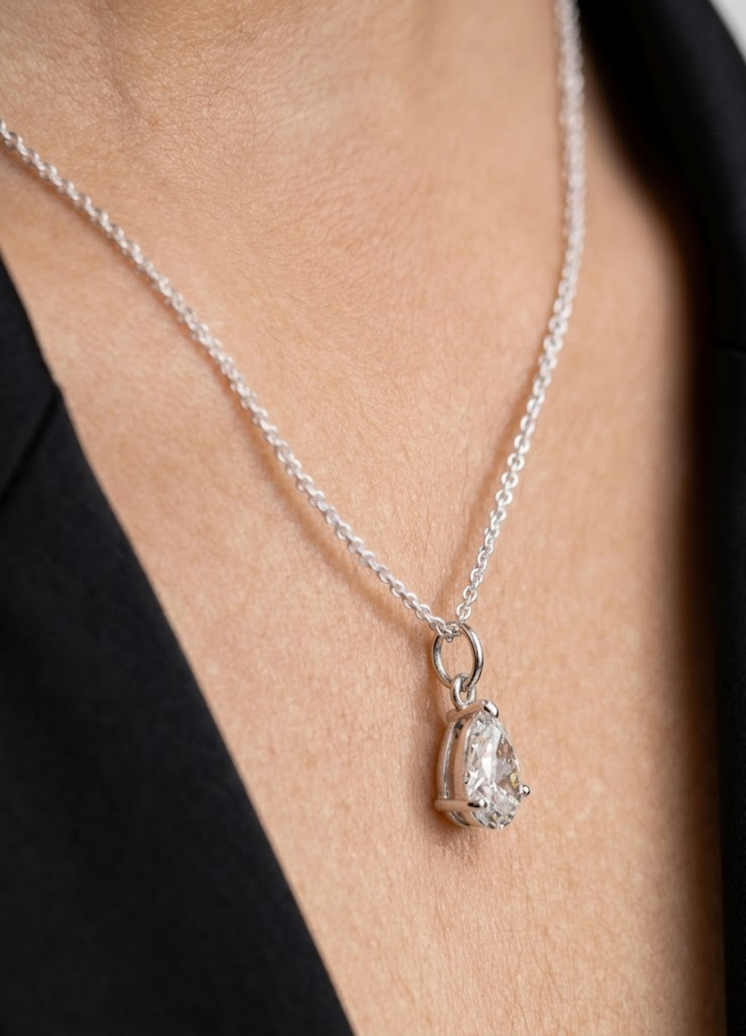 1.00 CT (VS–EF) Pear Cut Lab-Grown Diamond Solitaire Pendant Necklace for Women