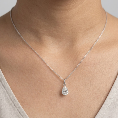 1.00 CT (VS–EF) Pear Cut Lab-Grown Diamond Solitaire Pendant Necklace for Women