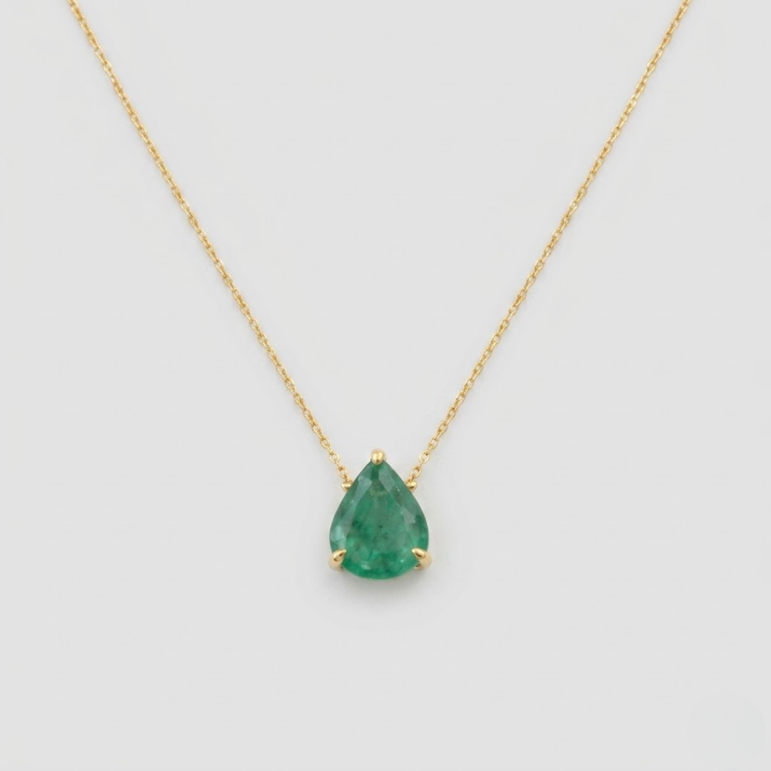 1 CT Pear Cut Green Gemstone Pendant Necklace | Solitaire Drop Pendant