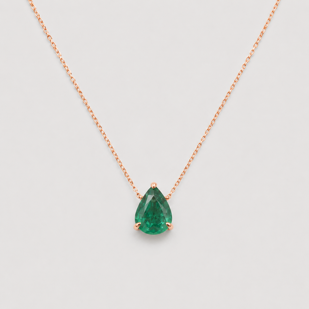1 CT Pear Cut Green Gemstone Pendant Necklace | Solitaire Drop Pendant