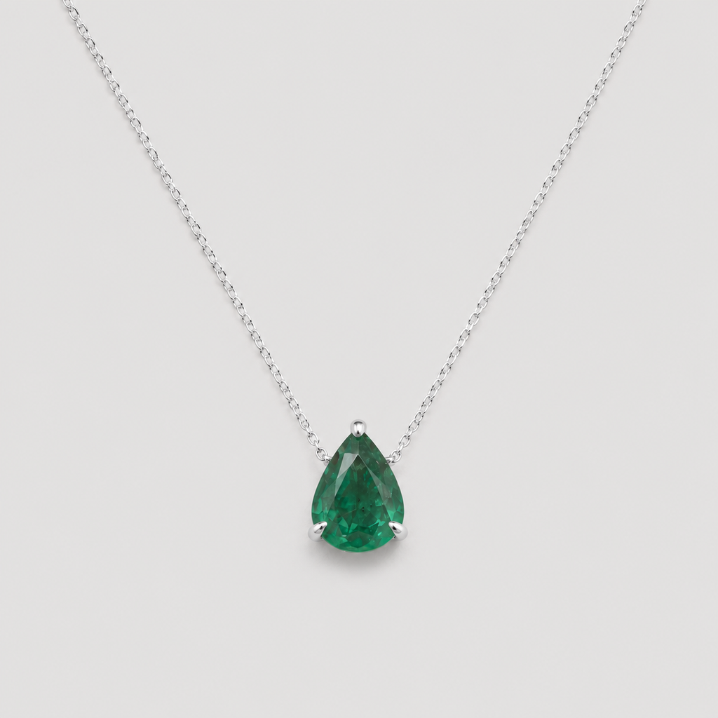 1 CT Pear Cut Green Gemstone Pendant Necklace | Solitaire Drop Pendant