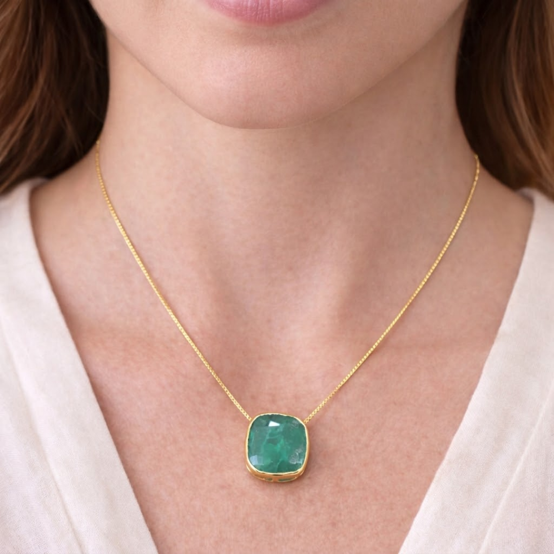 5 CT Cushion Cut Green Gemstone Pendant Necklace