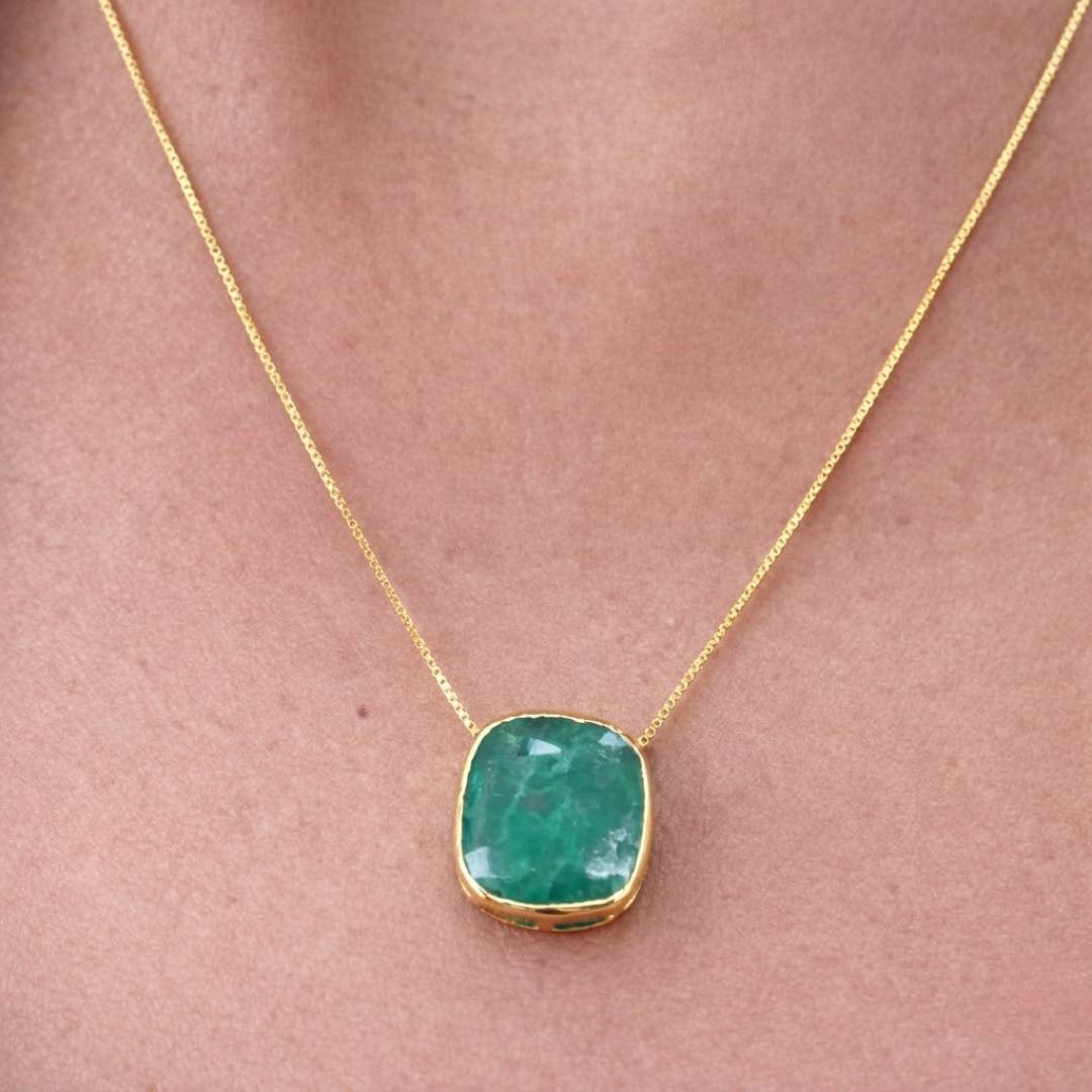 5 CT Cushion Cut Green Gemstone Pendant Necklace
