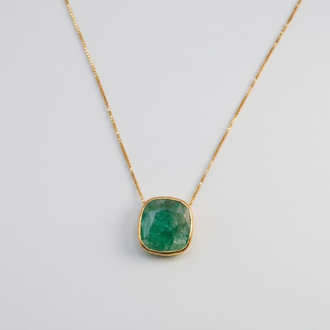 5 CT Cushion Cut Green Gemstone Pendant Necklace