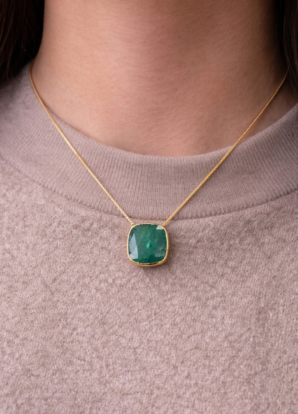 5 CT Cushion Cut Green Gemstone Pendant Necklace