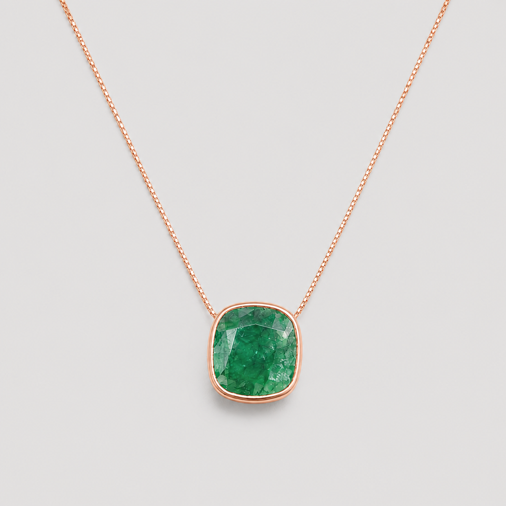 5 CT Cushion Cut Green Gemstone Pendant Necklace