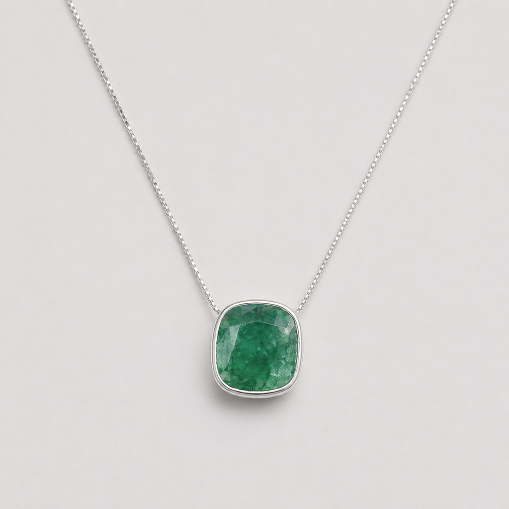 5 CT Cushion Cut Green Gemstone Pendant Necklace