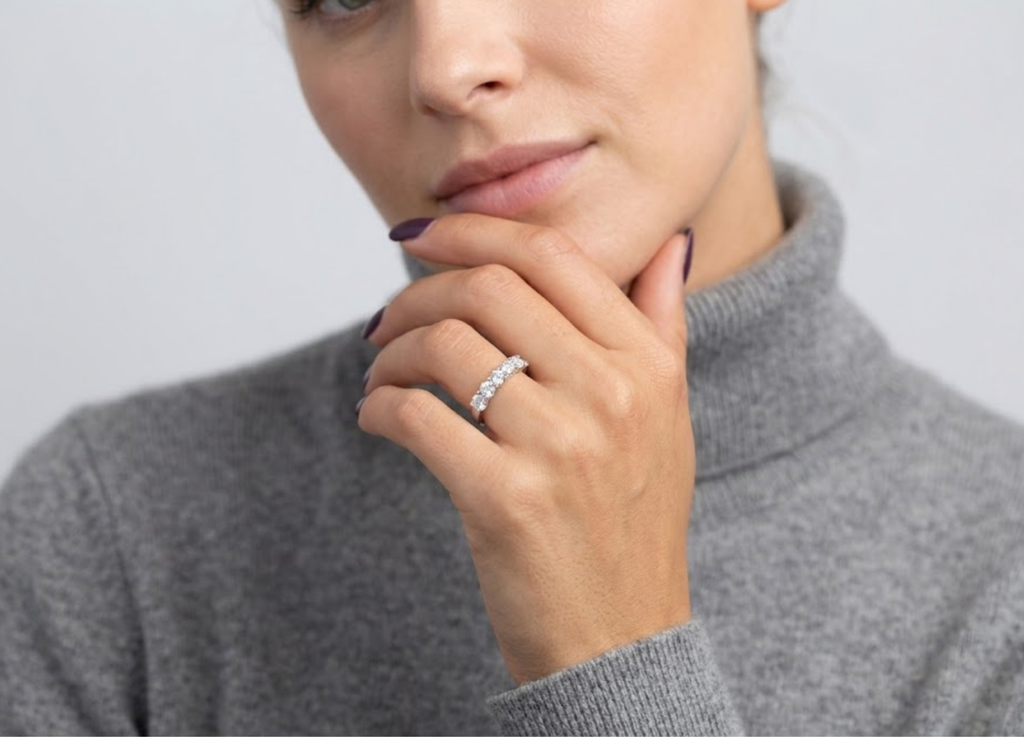 0.50 TCW (VS-EF) Baguette Cut Lab-Grown Diamond Half Eternity Band for Women