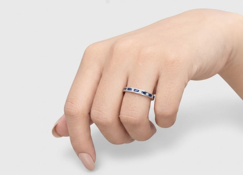 1.50 TCW (VS-EF) Baguette Cut Lab-Grown Diamond & Sapphire Eternity Band for Women