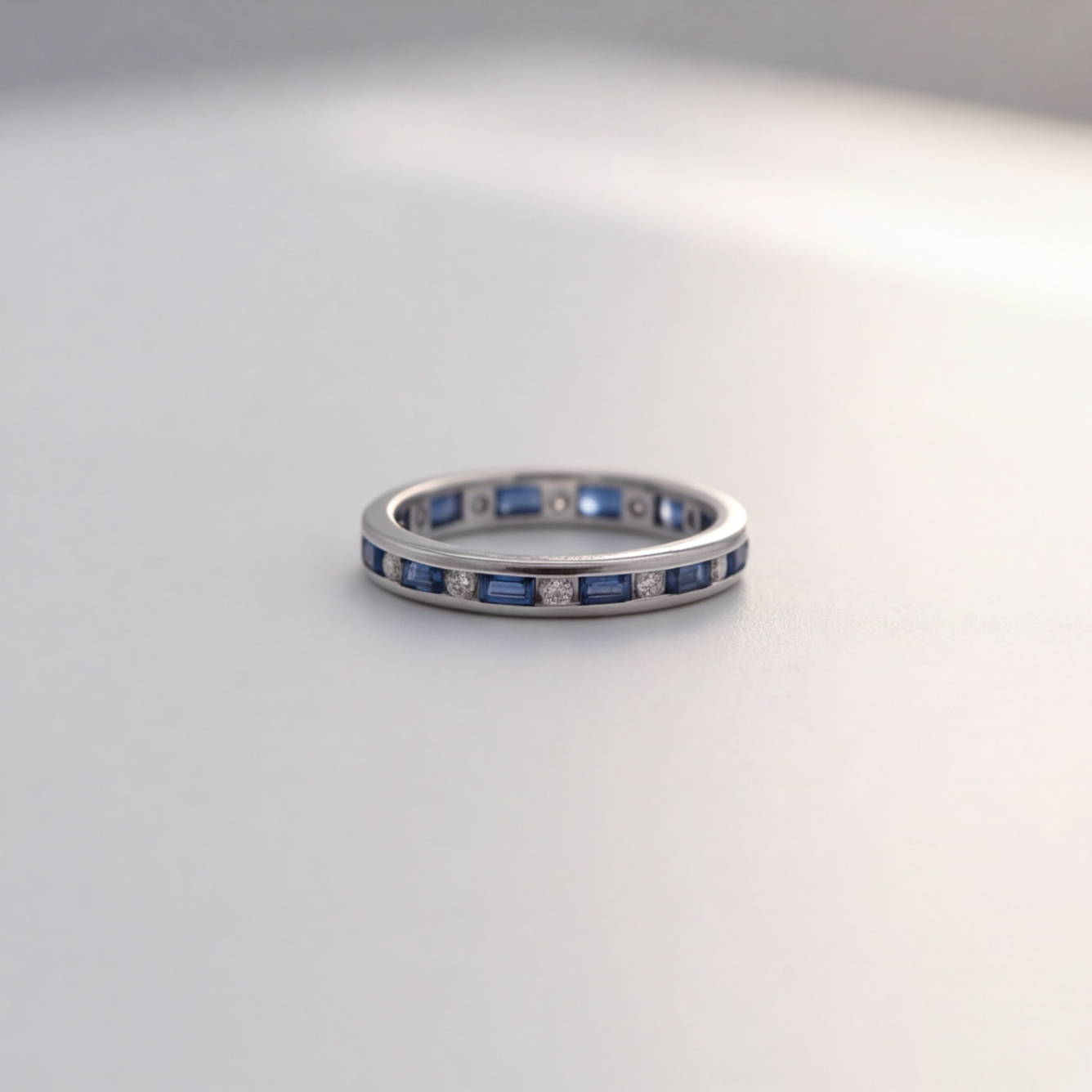 1.50 TCW (VS-EF) Baguette Cut Lab-Grown Diamond & Sapphire Eternity Band for Women