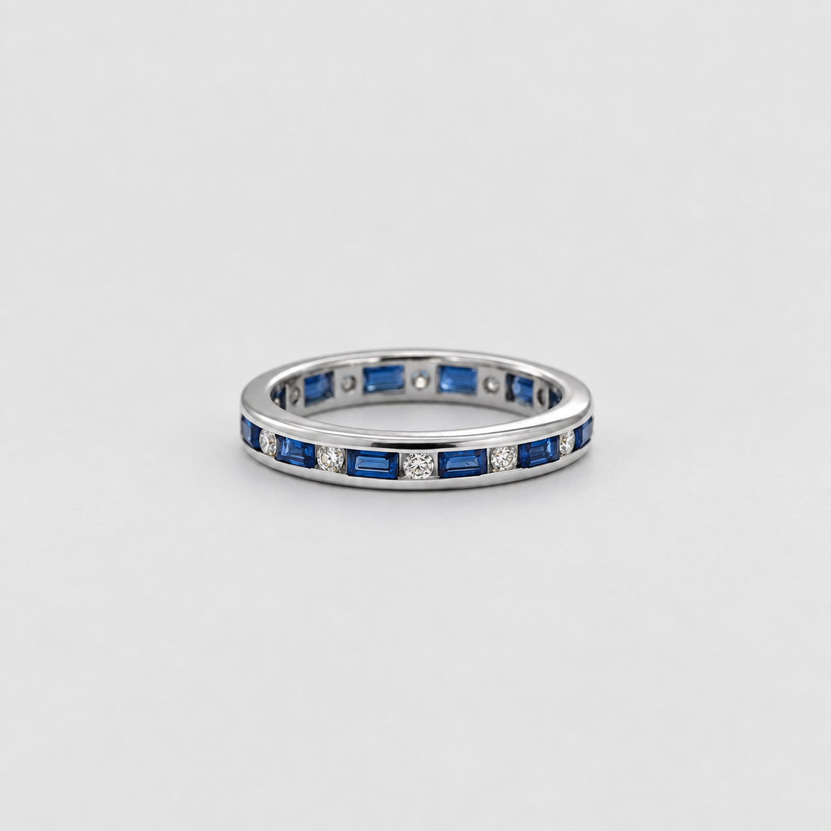 1.3 Ct. Baguette Cut Lab-Grown Diamond & Sapphire Eternity Band (EF/VVS-VS)