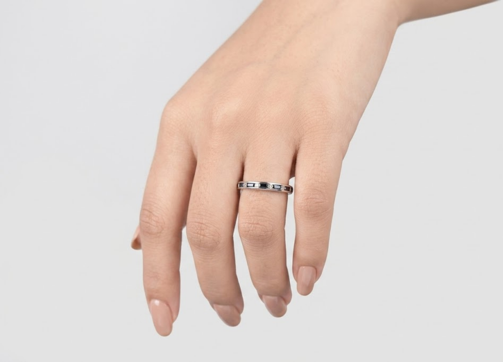 1.50 TCW (VS-EF) Baguette Cut Lab-Grown Diamond & Sapphire Eternity Band for Women