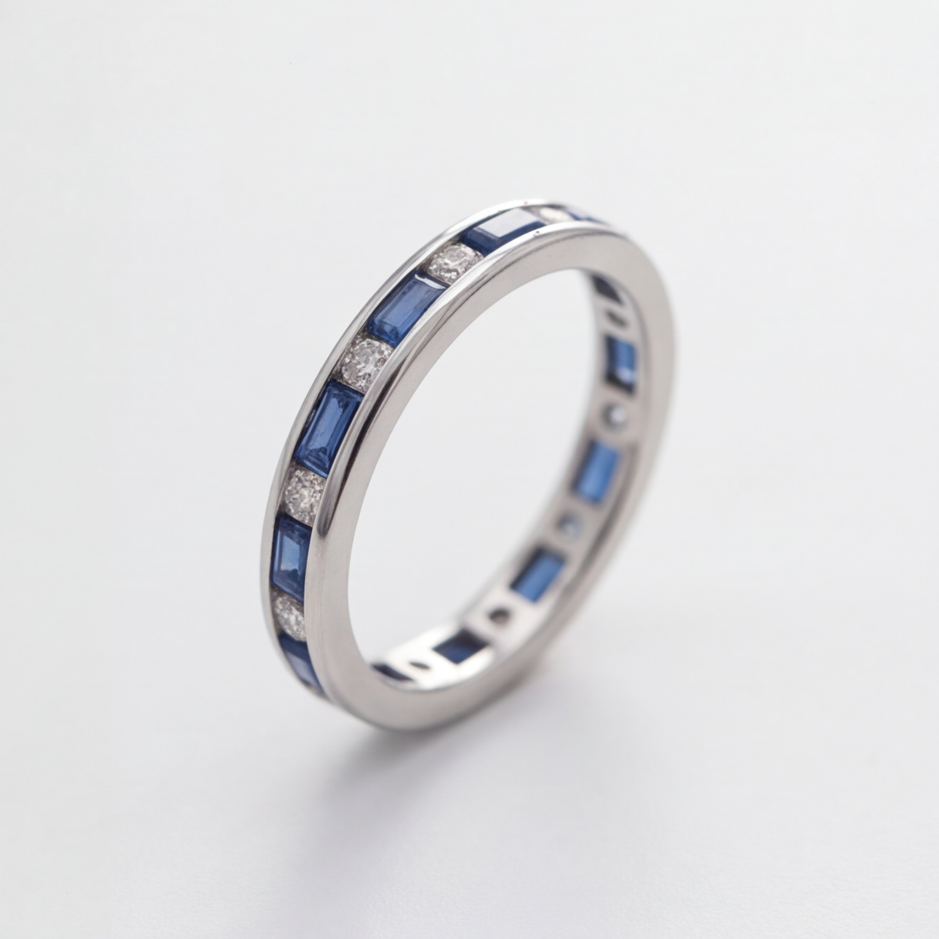 1.50 TCW (VS-EF) Baguette Cut Lab-Grown Diamond & Sapphire Eternity Band for Women
