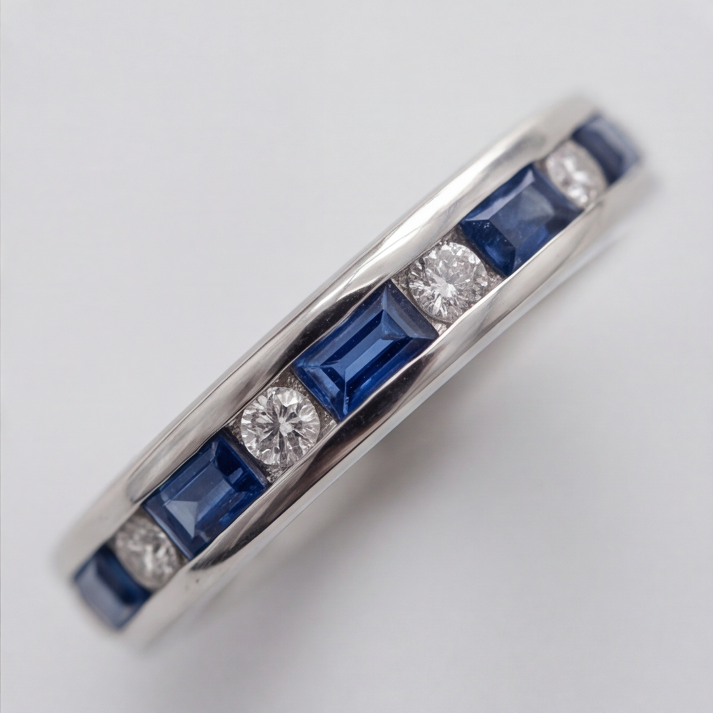 1.50 TCW (VS-EF) Baguette Cut Lab-Grown Diamond & Sapphire Eternity Band for Women