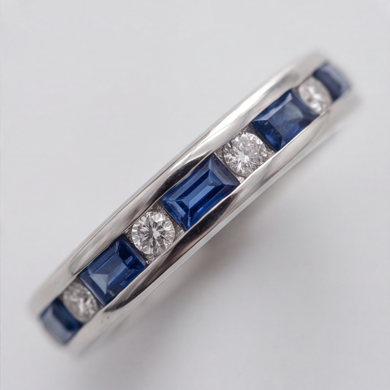 1.50 TCW (VS-EF) Baguette Cut Lab-Grown Diamond & Sapphire Eternity Band for Women
