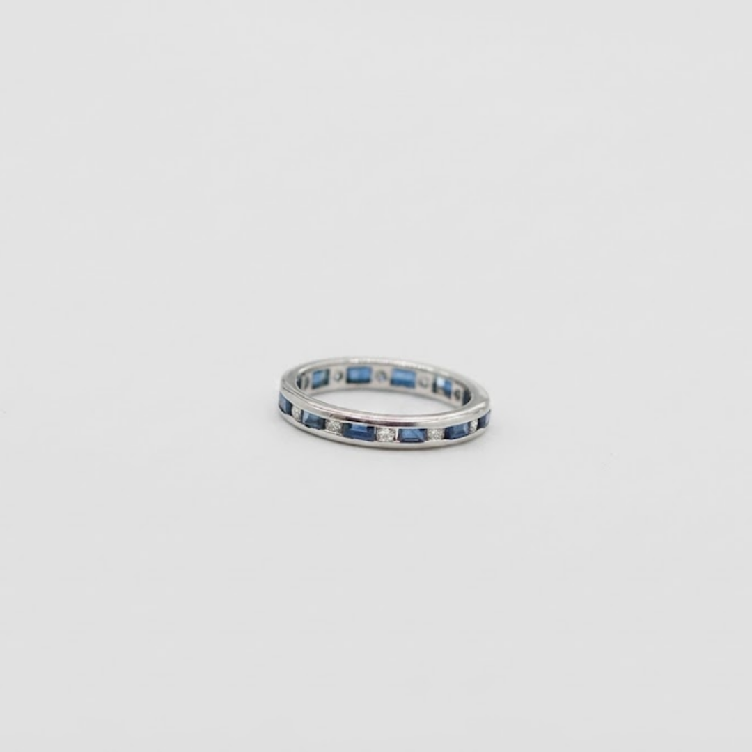 1.50 TCW (VS-EF) Baguette Cut Lab-Grown Diamond & Sapphire Eternity Band for Women