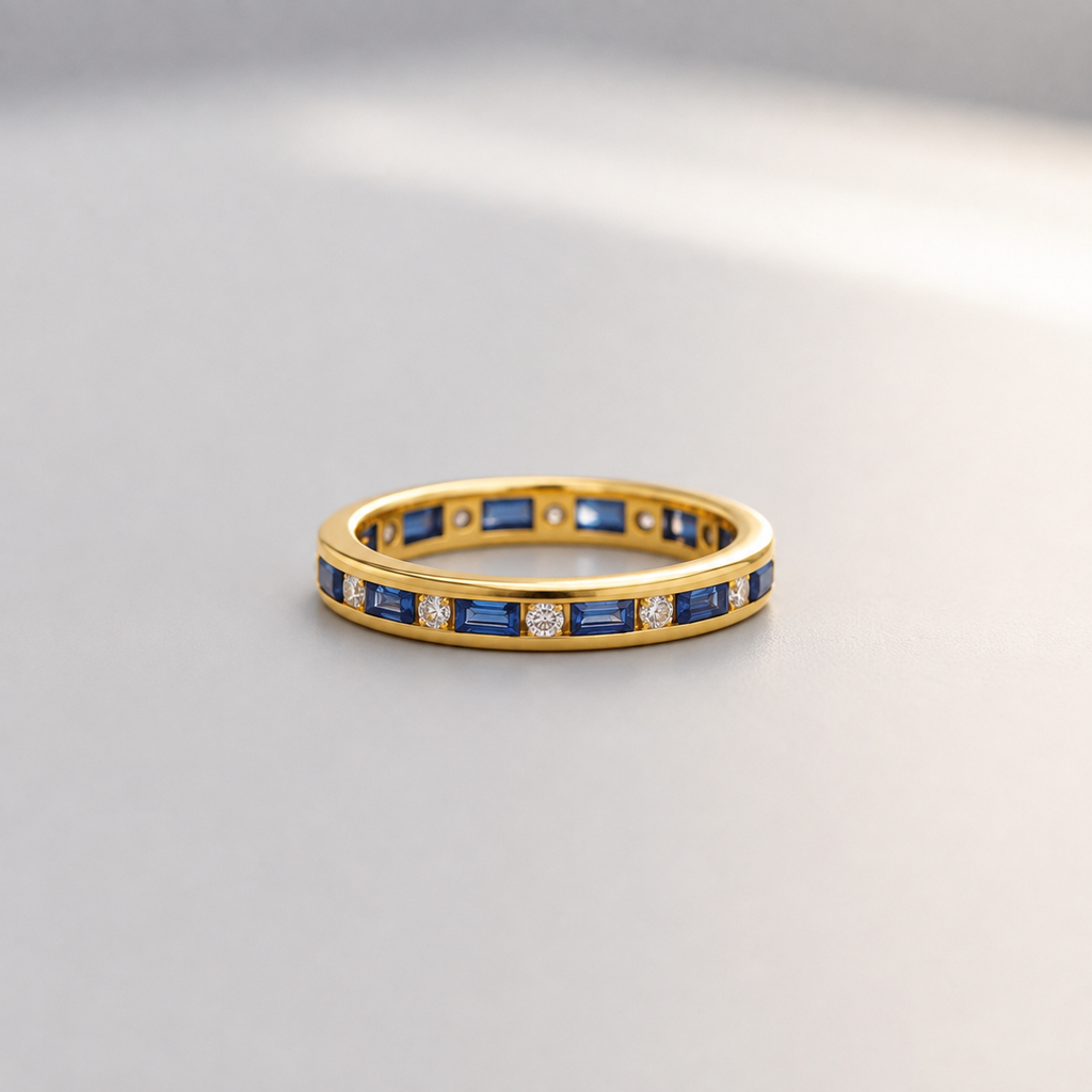 1.50 TCW (VS-EF) Baguette Cut Lab-Grown Diamond & Sapphire Eternity Band for Women